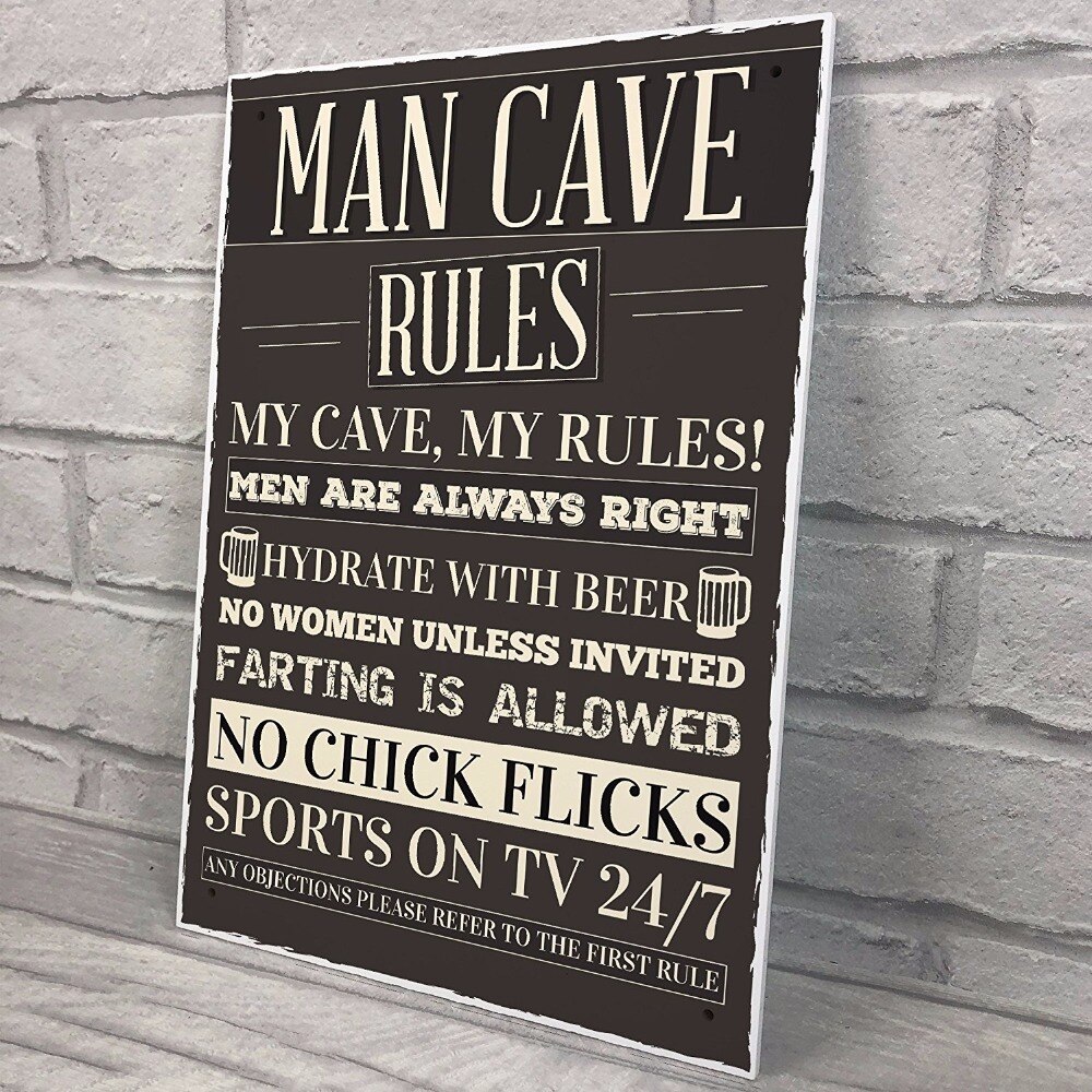 Meijiafei Man Cave Rules Hanging Sign Funny Father's Day Sign Man Cave Shed Sign Grandad Sign 8.3"x 11.7"