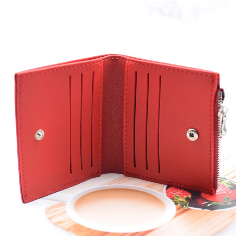 Short Card Wallet Women PU Leather Red Female Purse Slim Credit/bank Card Holder Case