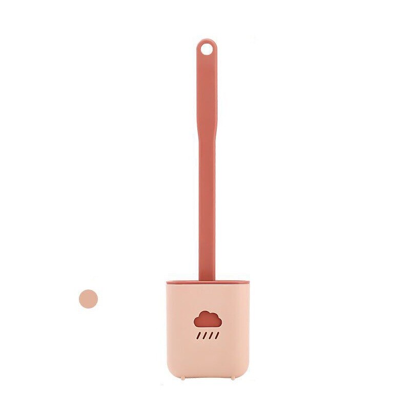 Cabezal plano de cepillo de silicona para inodoro, cepillo Flexible de cerdas suaves con soporte de secado rápido, accesorio de limpieza para huecos de baño: pink