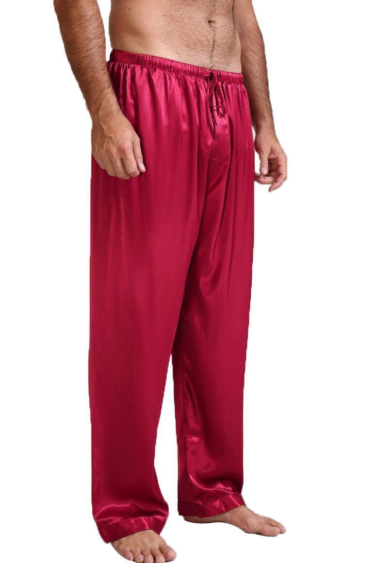 Ropa de dormir de satén para hombre, pijamas de seda, pantalones de salón, pantalones informales, ropa de dormir: red / L
