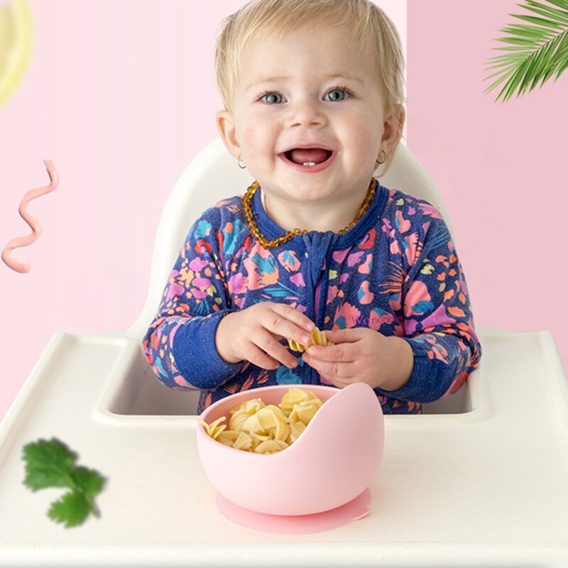 2 stk / sæt baby silikone børn retter bpa gratis spisestue sugeskål med ske miljøvenlig spædbarn træning plade mbg 0516