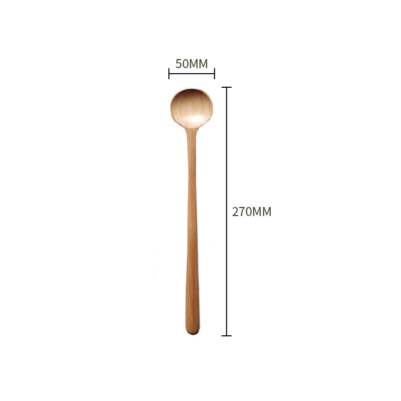 1pc Long Spoons Wooden Japanese/Korean Style 27x5cm Natural Wood Long Handle Round Spoons for Soup Cooking Mixing Stirr: A