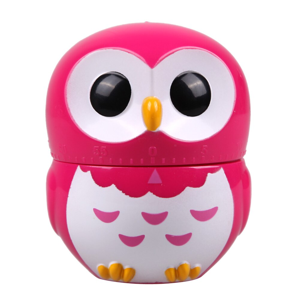 Owl Kitchen Timer 60 Minutes Timer Mechanical Cooking Tool Cute Cartoon Animal Shape Kitchen Accessories: Rose Red