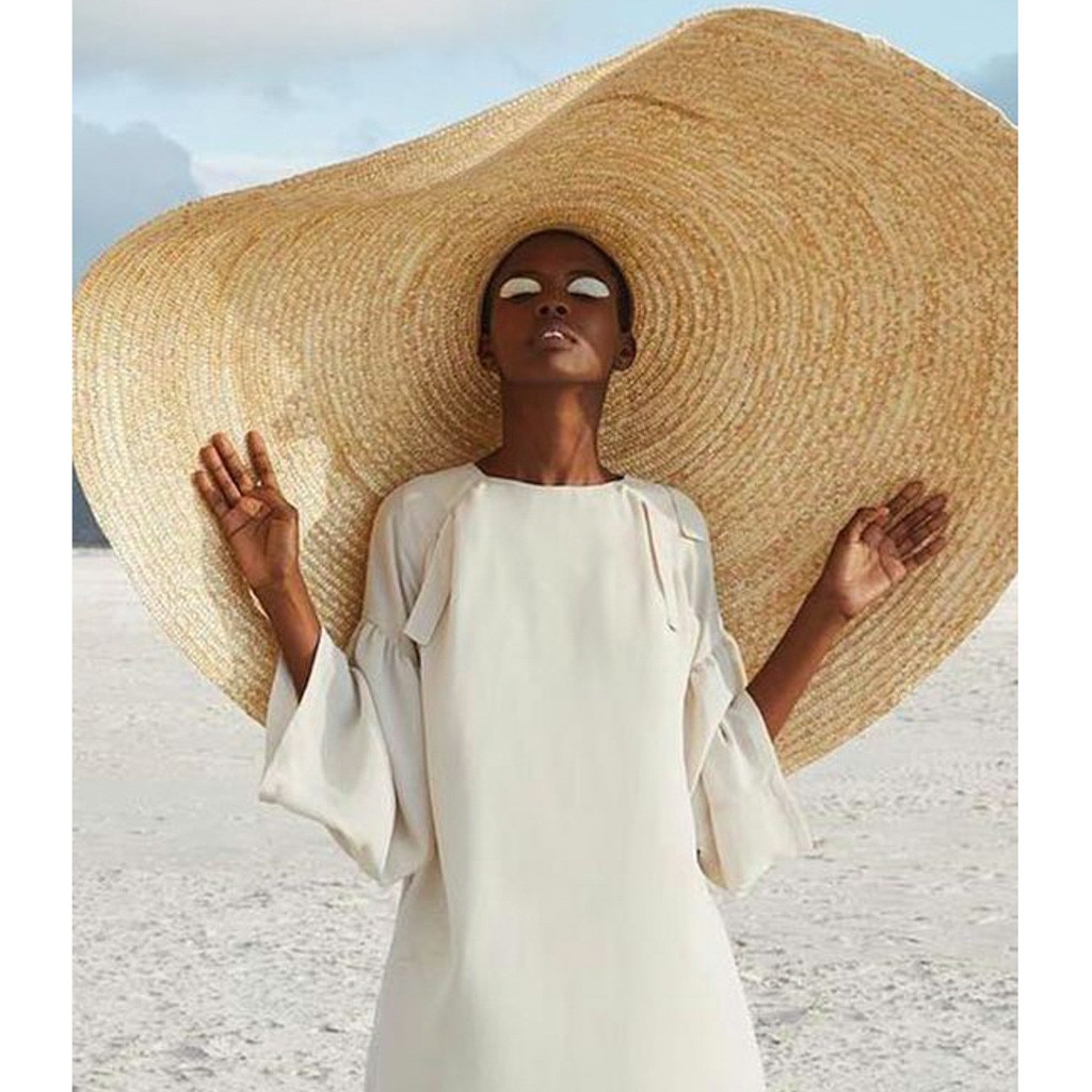 Oversized Straw Hat For Women Wide Brim Summer Sun Hat Packable Large Paper Beach Hat #T2G