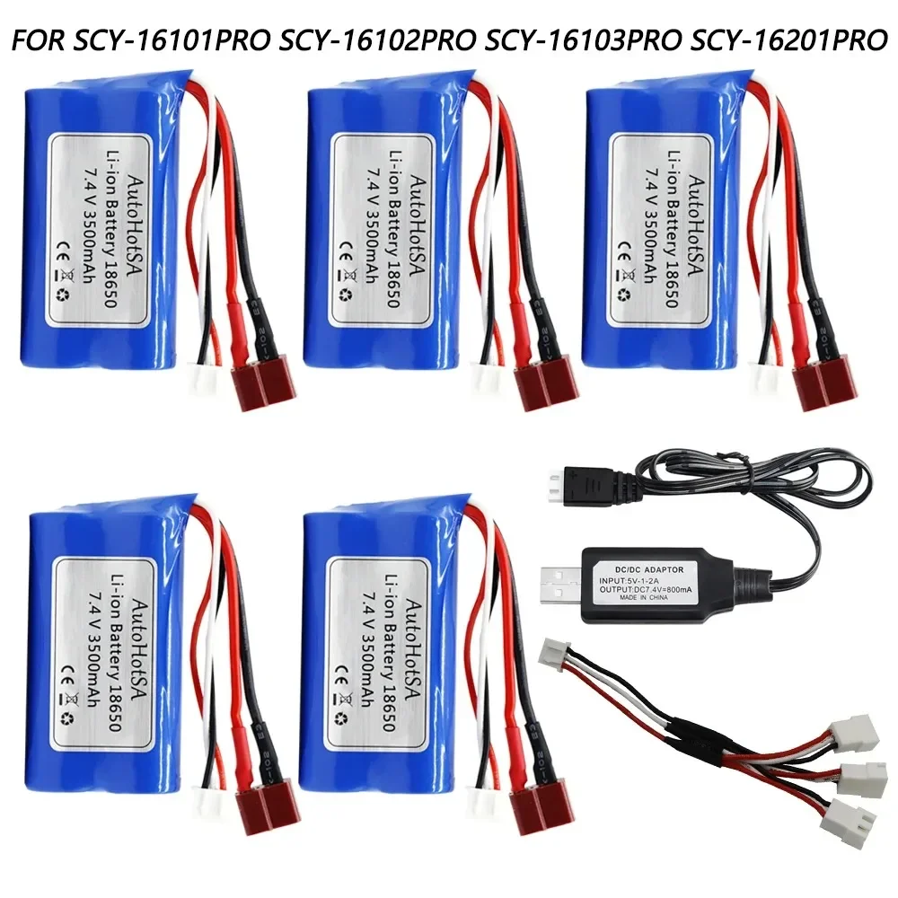 Upgraded 18650 7.4V 3500mAh T plug 2S battery and charger for SCY-16102PRO SCY-16101PRO SCY-16103PRO SCY-16201PRO R/C car parts