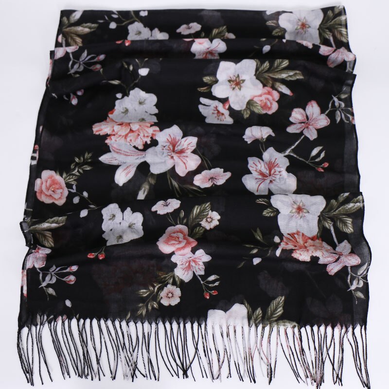 Quaste Lange Drucken Frau Schal Dünne Sommer Schals und wickelt Blumen Schals Für Damen Bandana Echarpe Foulard Femme