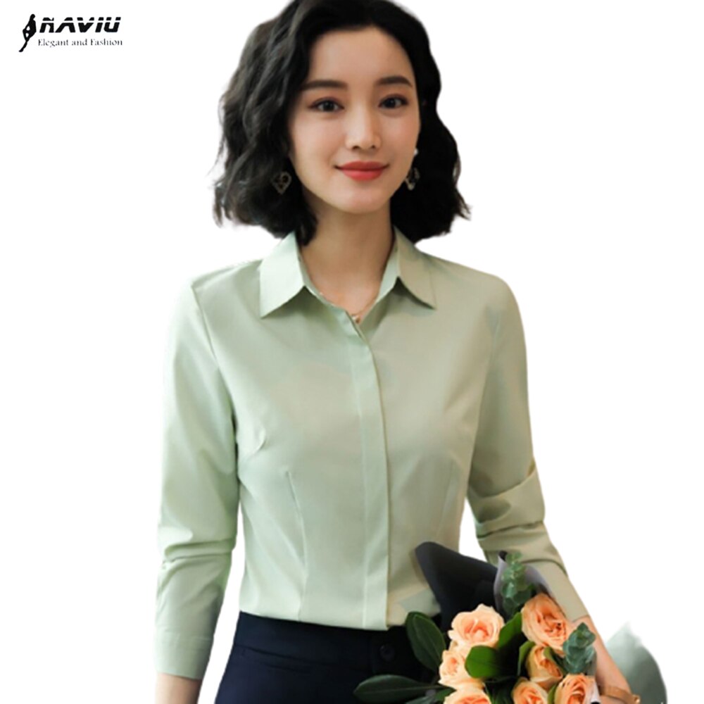 Spring Women Business Shirt Formal Long Sleeve Slim Chiffon Blouses Office Ladies Temperament Work Tops