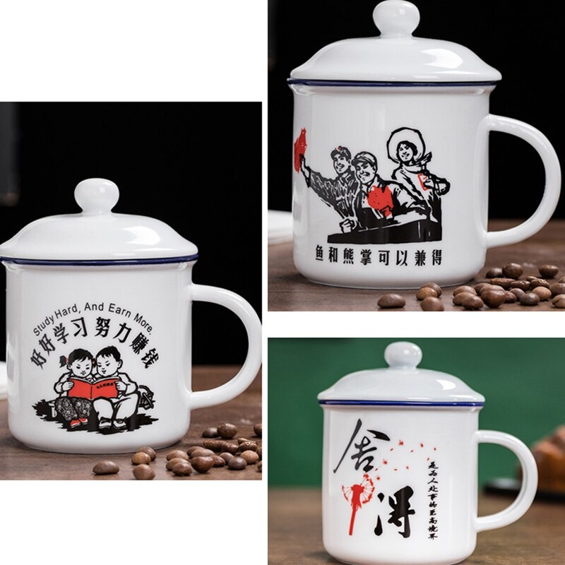 Taza de porcelana esmaltada de hierro fundido antiguo nostálgico, taza de té y café creativa hecha a mano, taza portátil de enfriamiento rápido, para Padres