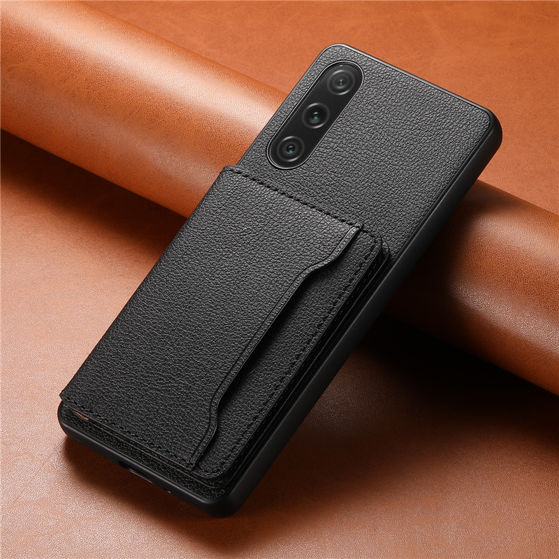 EUCAGR-funda de teléfono tipo billetera de cuero PU multifuncional de lujo, funda para Sony Xperia 1 5 10 IV 1V 10V 5III, funda con tarjetero: Mezclilla / Negro