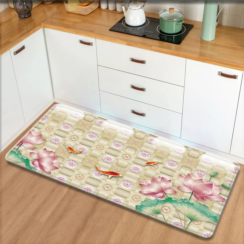 Keukenkleed met bloemenmotief voor de woonkamer, vrij op maat te snijden, deurmat met zeshoekig patroon, deurmat van pvc, vloerkleden voor huisdecoratie: Dm000141 / 50 cm x 80cm