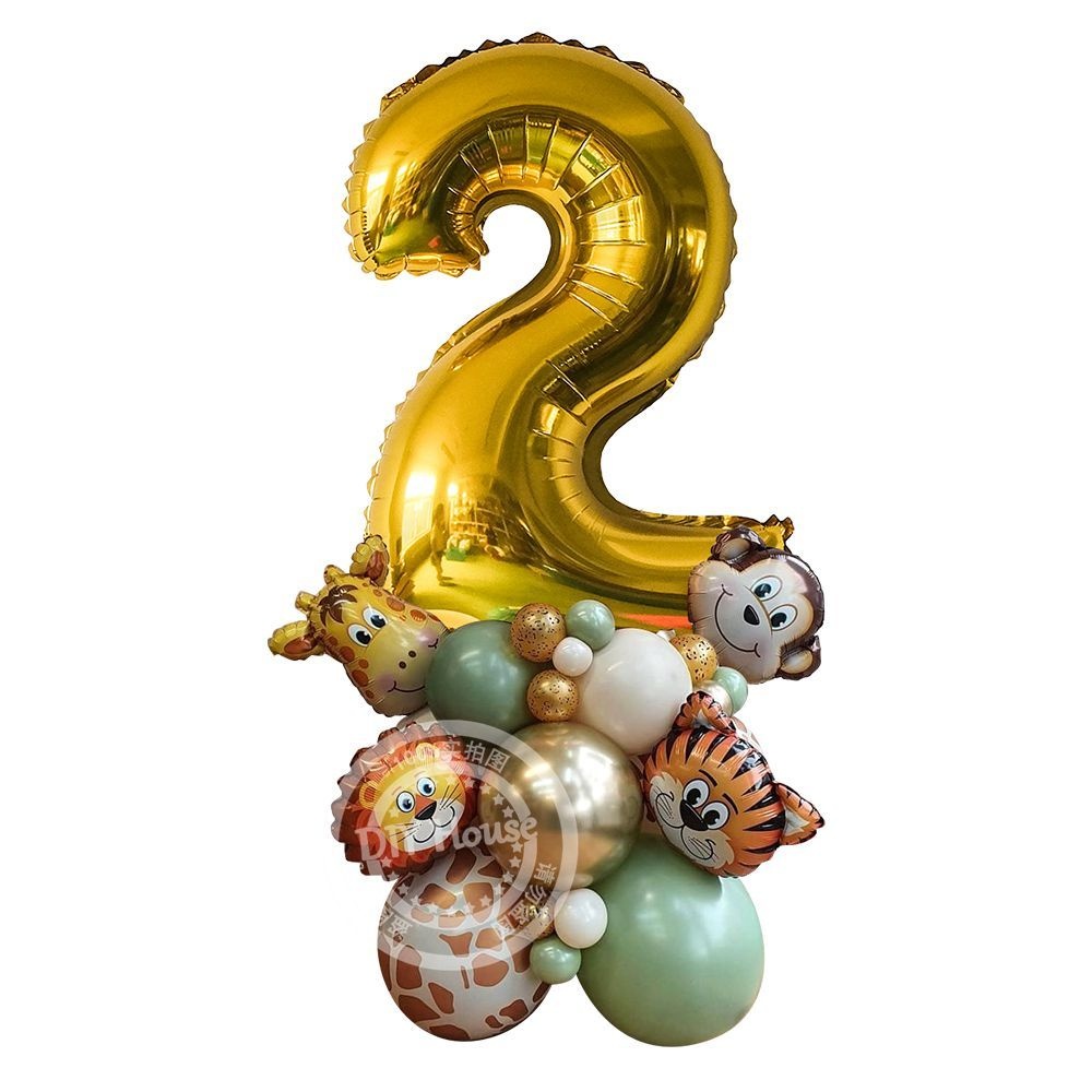 Wild Dieren Ballon Toren met Gouden 1-9 Nummer Ballon voor Jongen Jungle Safari Verjaardagsfeestje Decoratie Bos Party Supply