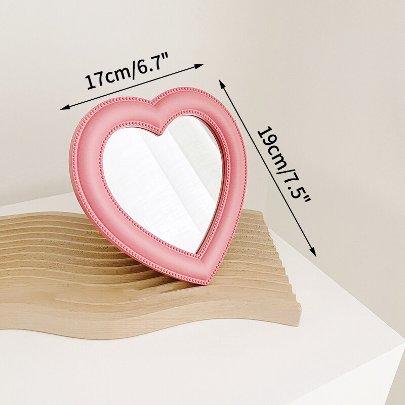 Espejo de maquillaje en forma de corazón para niñas, espejo de tocador de doble uso montado en la pared, herramientas cosméticas portátiles para decoración de escritorio: 03-Makeup mirror