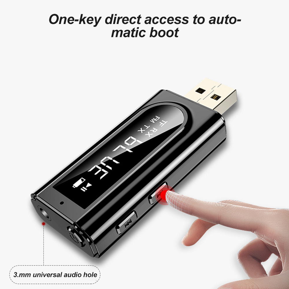 Usb Bluetooth Adapter Auto Fm Bluetooth 5.0 Ontvanger MP3 Speler Aux Audio Dual Output Stereo Zender Adapter Met Led Digitale