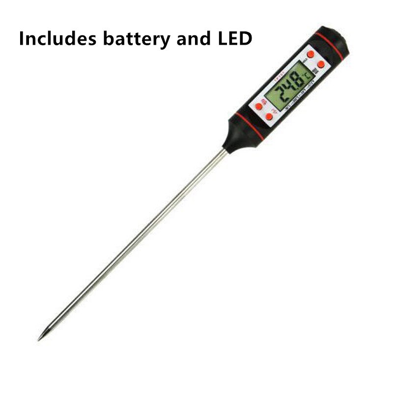 Digital mad termometer lang sonde elektronisk madlavning termometer til kagesuppe bbq kød køkken termometer værktøjer: Førte sort