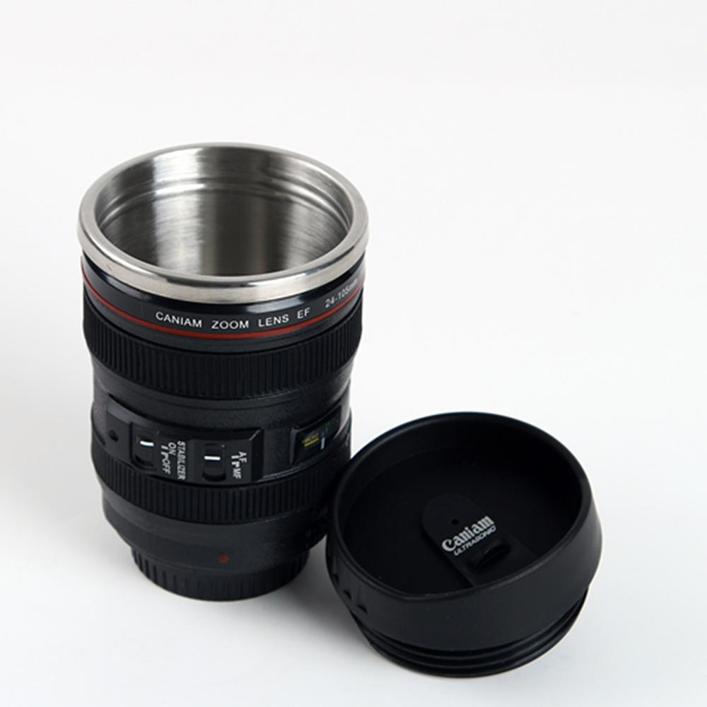 Kamera Objektiv Becher Kaffee Tee Tasse Becher mit Deckel Neuheit Kreative Thermocup Thermo Becher 400ml Edelstahl Liner: 5th Schwarz