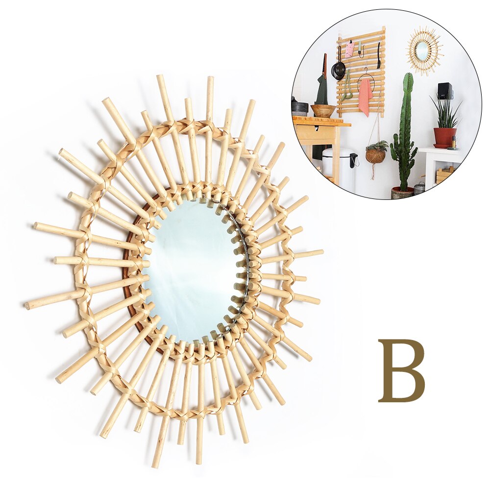 Espejo redondo de ratán para maquillaje, colgante de pared, nórdico, decoración artística innovadora: B