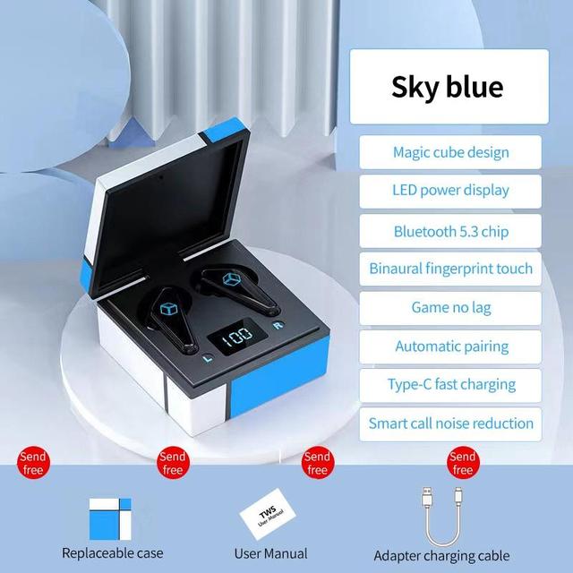 Bluetooth 5.3 Earphones LED Power Digital Display Headset Touch Control In-Ear Earbuds Noise Cancel Earphone For Smartphones: Blue