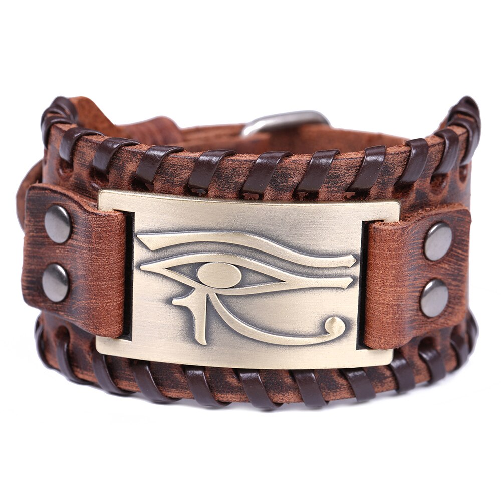 LIKGREAT Vintage Charm Wide Leather Bracelet Men Punk Braided Rope Alloy Cuff Bangle Male Wristband Viking Bracelet Mens Jewelry: 370-10