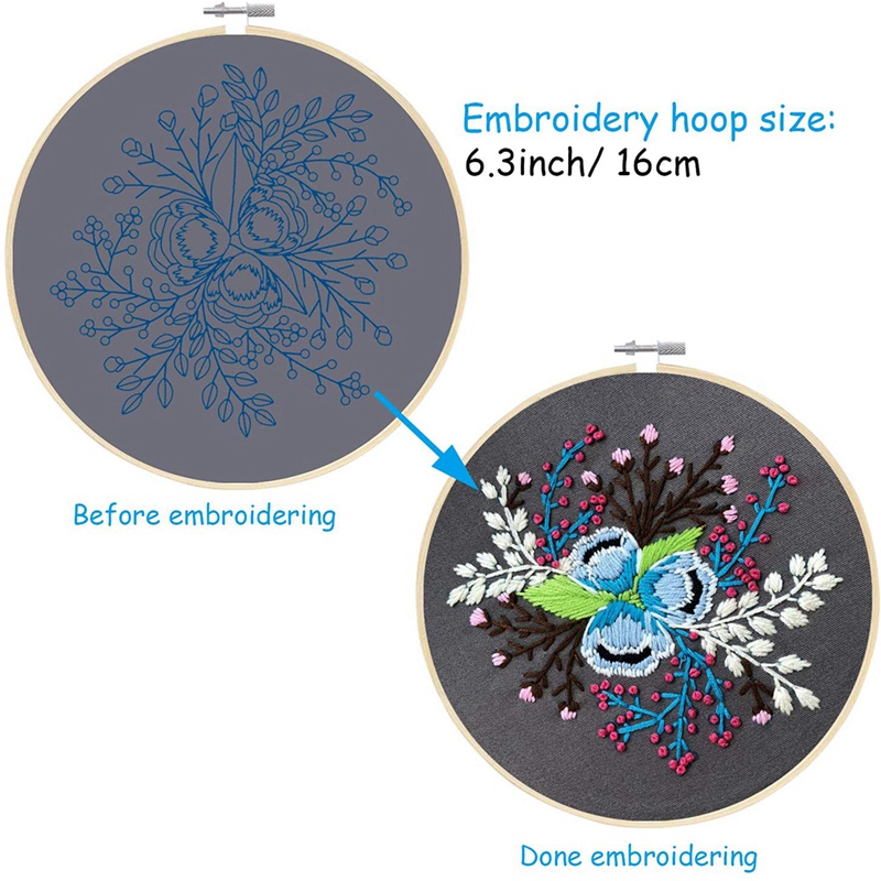 2 Pack Embroidery Starter Kit, Stamped Embroidery Kit Including Embroidery Cloth With Pattern, Embroidery Hoop