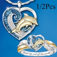 Joyería Popular del del Día de San Valentín de las mujeres de boda amor delfín Set anillo collar lindo al por mayor