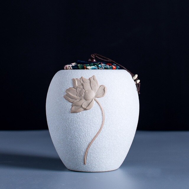 Pot de stockage de thé d'art | Céramique grossière, poterie de thé, accessoires de décoration artisanat/haricots noix Caddy boîtes scellées réservoirs 1 pièces: White