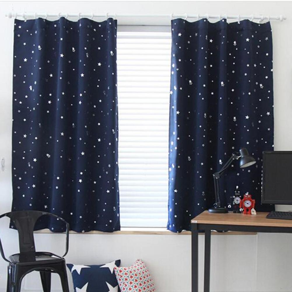 Shiny Stars Blackout Curtains Shading Polyester for Kids Children Bedroom Korean Style Window Voile Tulle Curtains: Dark Blue