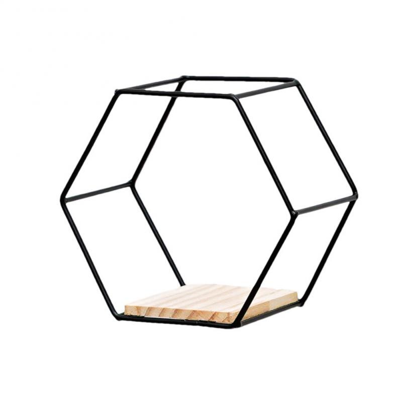 Wall Mounted Floating Hexagon Shelves, Metal Framed Gold Shelves With Wooden Floor For Wall Storage &amp; Display 2022: Black