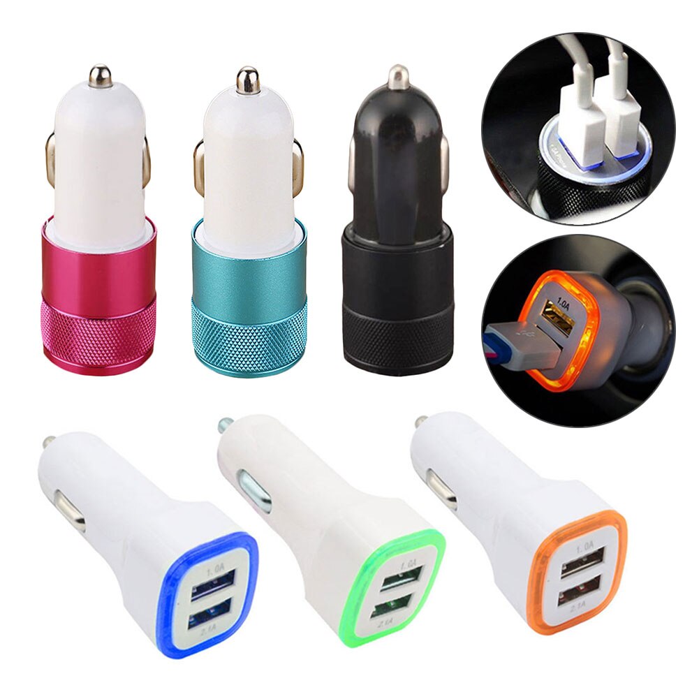 Universal LED Dual USB 2.1A+1.0A Car Charger 2 Port Adapter Cigarette Socket Lighter Mini Mobilephone Car Charger For Cell Phone