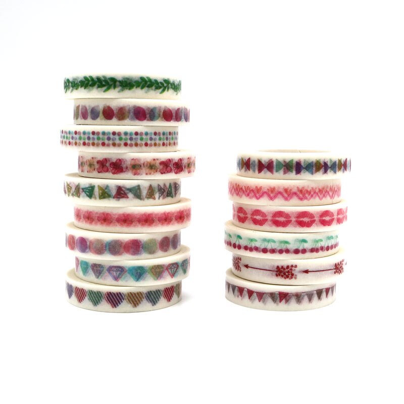 Ruban adhésif Washi Slim, 0.8CM de large, étiquette autocollante, usage quotidien, , amour, fournitures scolaires et de bureau, pour bricolage et Scrapbooking