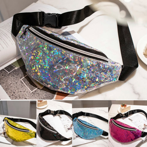 Women Reversible Sequin Glitter Waist Fanny Pack Belt Bum Bag Pouch Hip Purse Messenger Bag Travel Wallet
