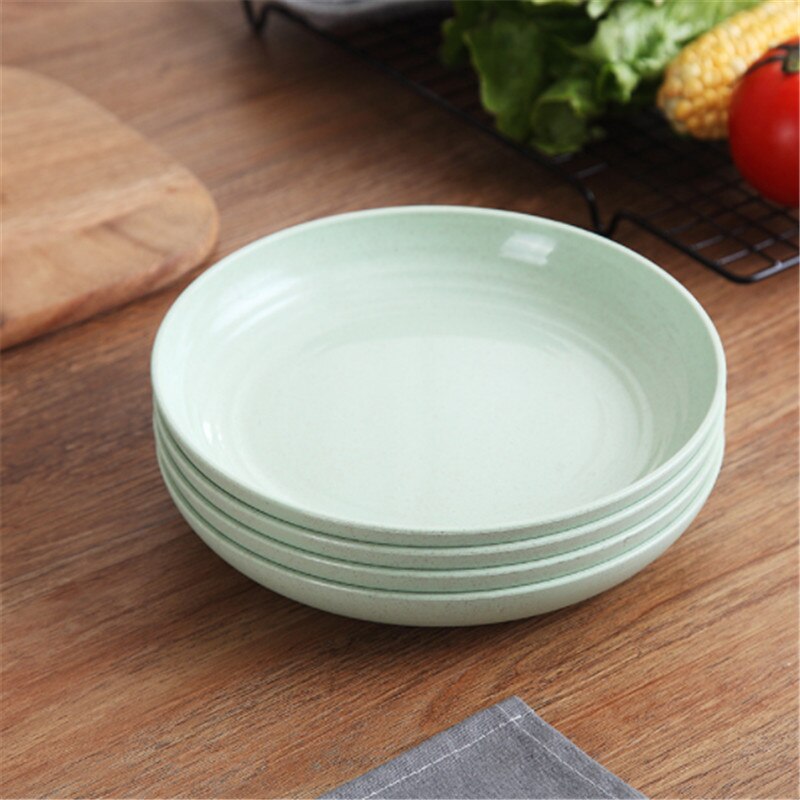 4 Pcs Eco-friendly Food Snack Dish Plate Wheat Straw Lunch Dinner Dessert Fruit Plate Tray Tableware 4 Colors Serving Plates: Green