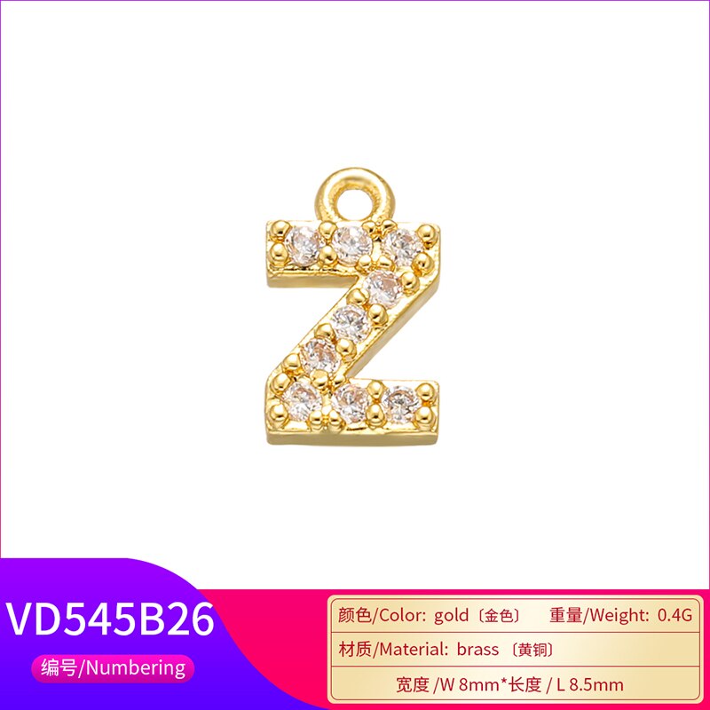 ZHUKOU 8x8.5mm ottone Cubic Zirconia cristallo 26 lettera pendenti con ciondoli per donna collana orecchini accessori gioielli modello: VD545