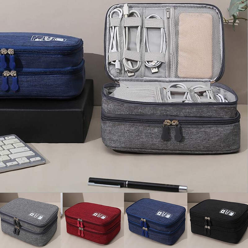 Datakabel lagringsveske bærbar digital usb gadget organizer lader ledninger kosmetisk glidelås lagring vanntett organizer case