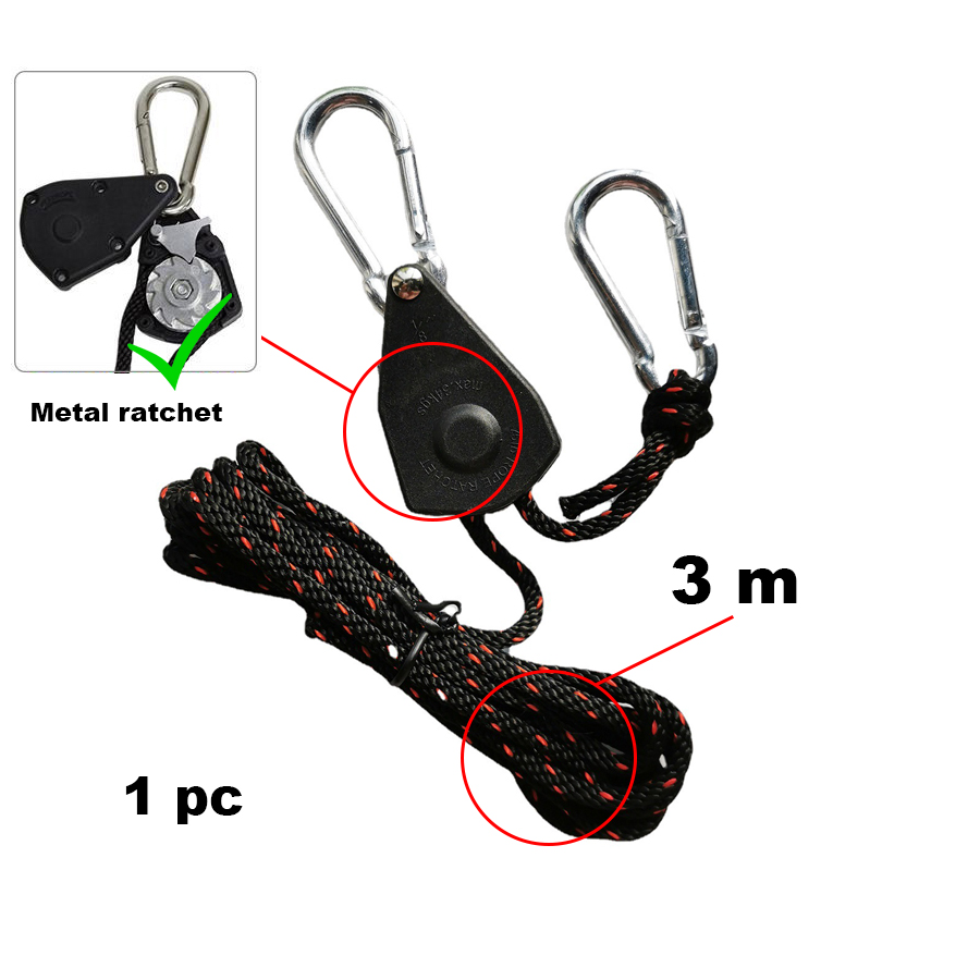 2/3/5m rep 1/8 spärrhake markis vindrep tältrep fästelement fast spänne remskiva galgar lätt lyftverktyg växtodlingsrep: Svart