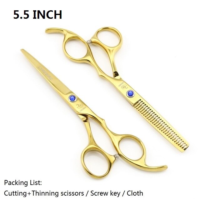 Japan Hair Scissors set Silver 5.5 INCH 6 INCH Hairdressing scissors Hair Cutting scissors Very Sharp Lyrebird: 5.5 INCH Set Golden