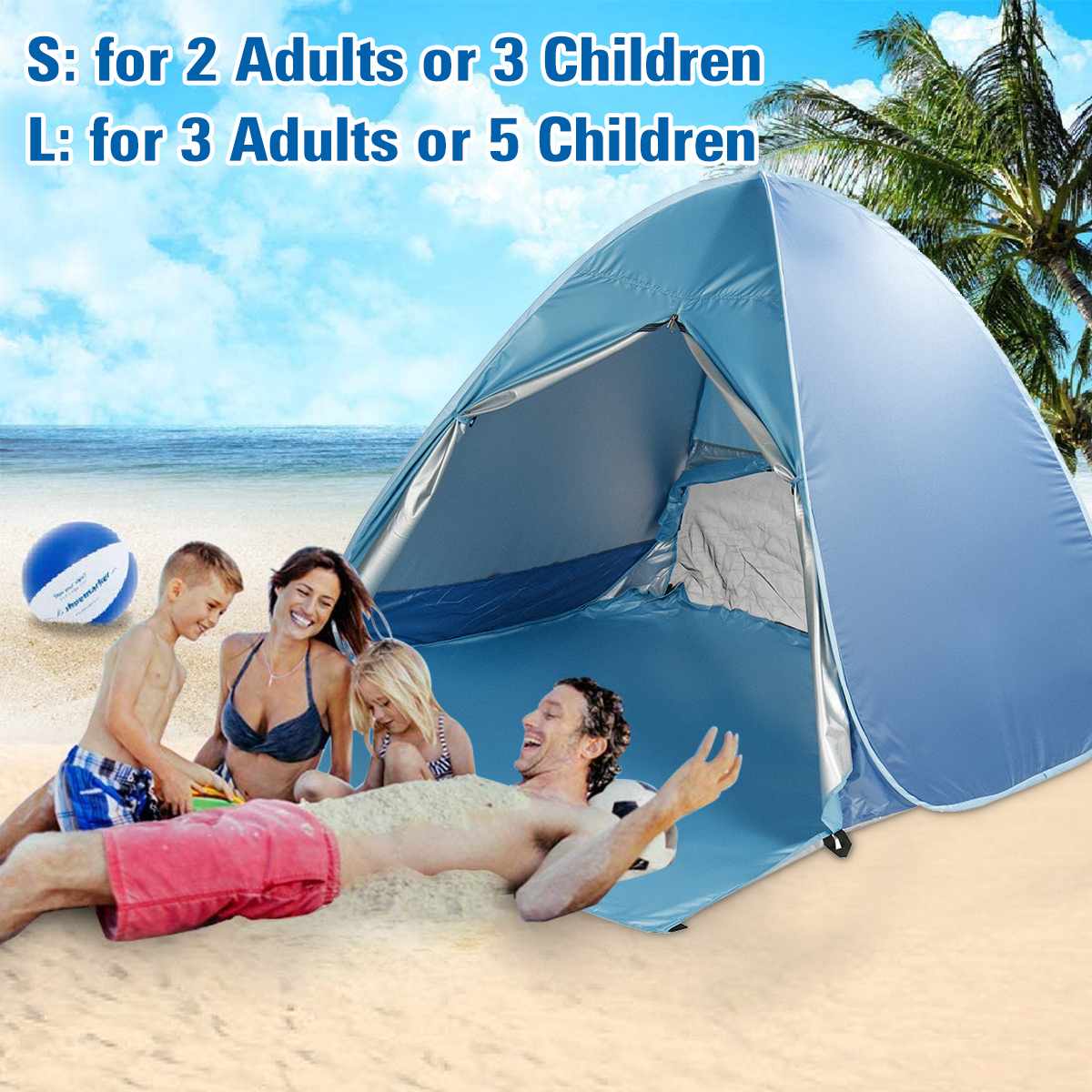 2-5 Person Auto set-up Portable Beach Tent Anti UV Shelter Camping Fishing Hiking Picnic Outdoor Camping Ventilation&Cool
