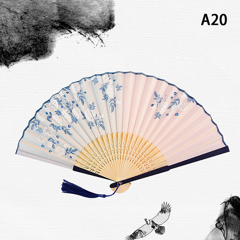 Chinese Japanese Pattern Vintage Flower Butterfly Silk cloth Folding Fan Art Craft Home Decor Ornament Dance Hand Fan Fan: Orange