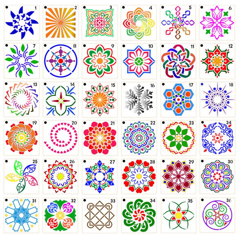 36 stk malesjablon hul mandala flot gør-det-selv tegning stencil malet dekor tegneværktøj tapet