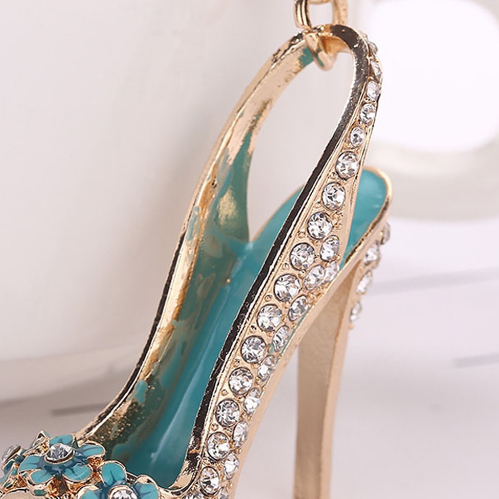 1PC Alloy Key Ring High Heel Shoe Keychain Rhinestone Crystal Purse Car Key Chain Girl Bag Decorative