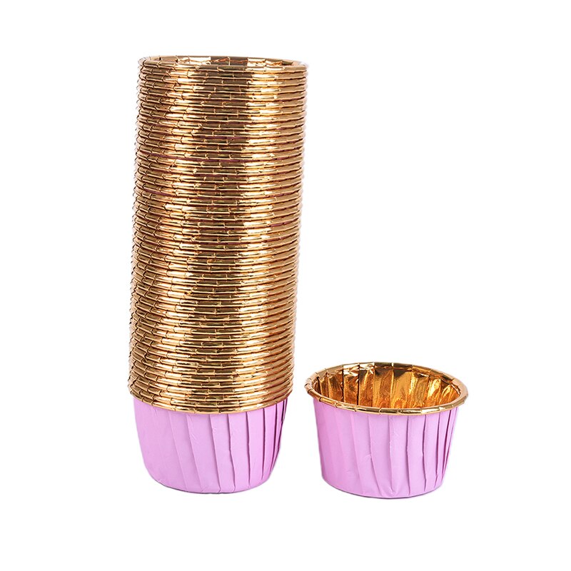50 Uds. De moldes de papel para pasteles, envoltorios para magdalenas y magdalenas, estuche para bandejas de horneado, suministros para fiestas: Rosa