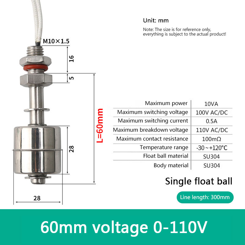 Magnetic Float Liquid Water Tank Level Sensor Water Level Sensor Tank Liquid Level Sensors Water Tank Level Monitor: 60MM110V