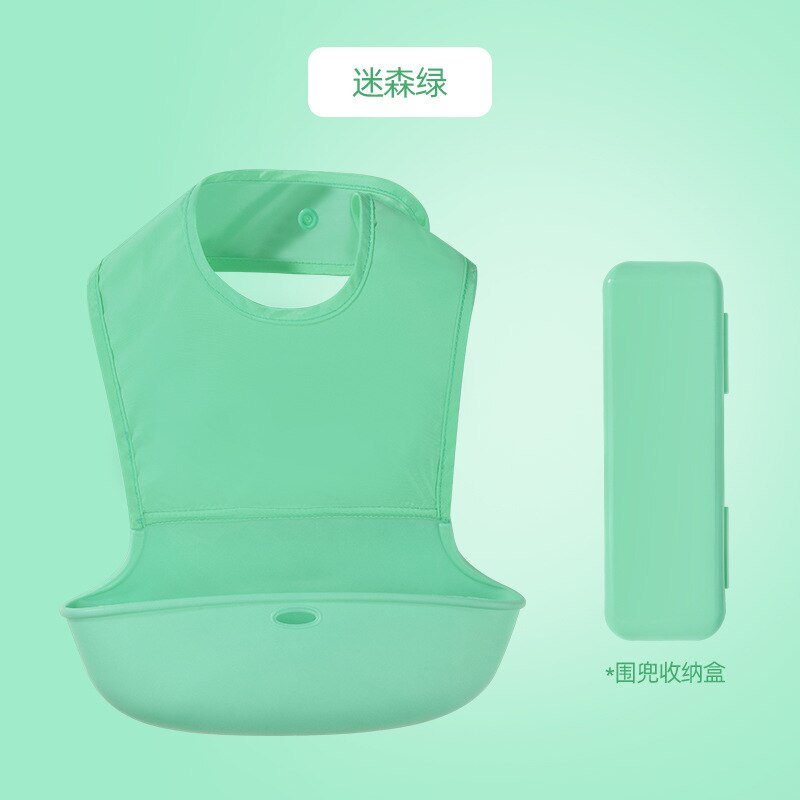 Baby Bib Pure Kleur Siliconen Waterdicht Bib Drie-Dimensionale Speeksel Pocket Gratis Opbergdoos