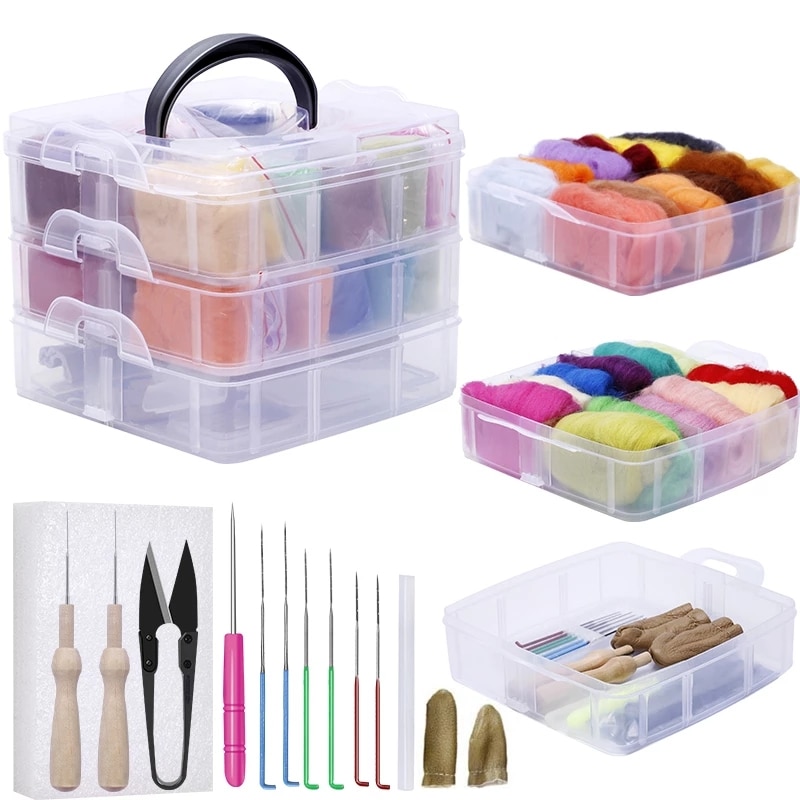 24 Colors Wool Fiber DIY Wool Felt Kit Handle Wool Felt Toys Making Fabric Materials Handcraft Felt Needle For Beginners