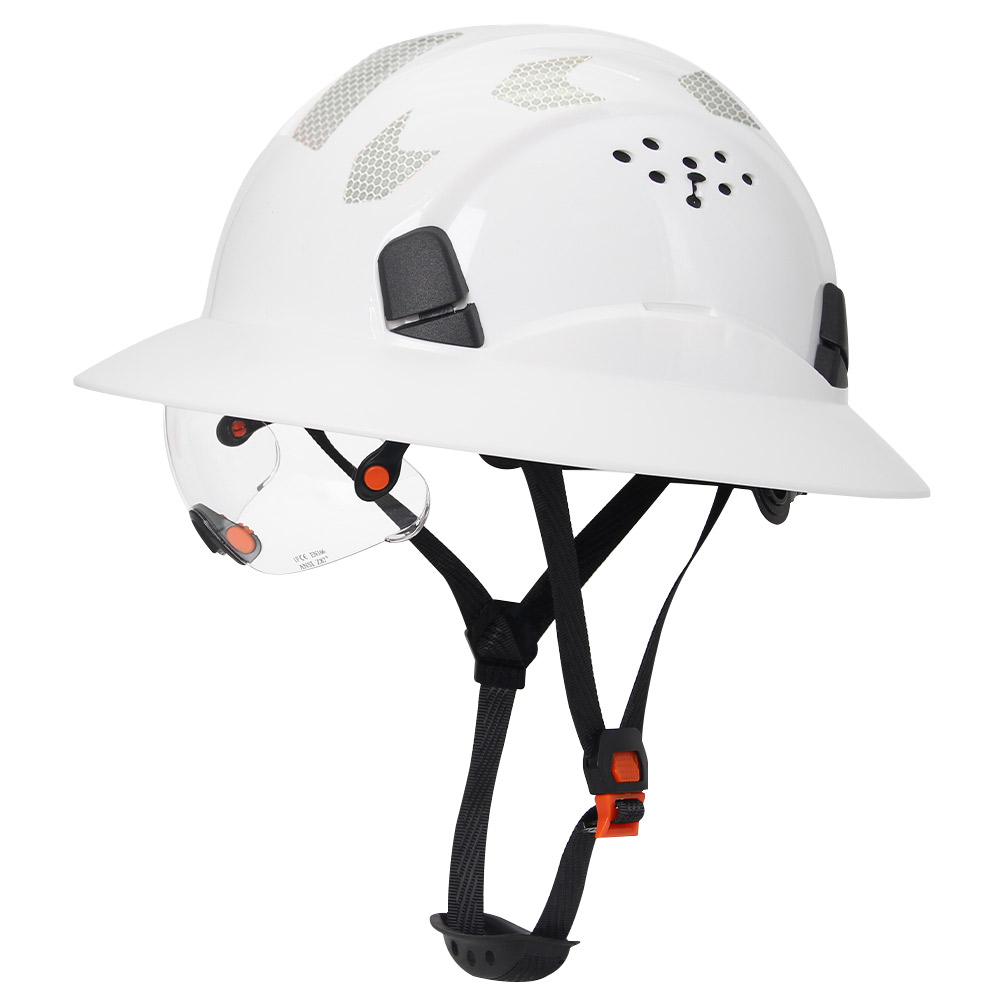 Full Brim Safety Helmet with Goggles Reflective Stickers Construction Hard Hat Protective Working Riding Climbing Rescue Cap: PURPLE