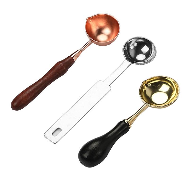 3PCS Sealing Wax Spoon Antique Metal Spoon Paint Spoon Stainless Steel and Wooden Handle Spoon for Seal