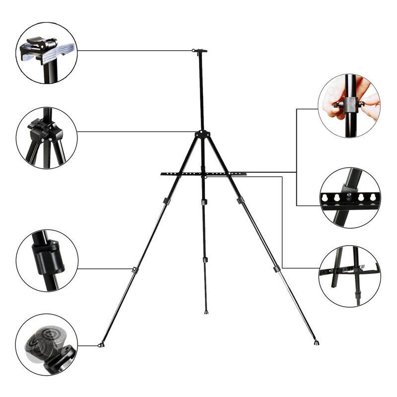 65Inch Aluminum Display Easel Artist Easel Tripod with Portable Bag Adjustable Height From for Table-Top/Floor Painting