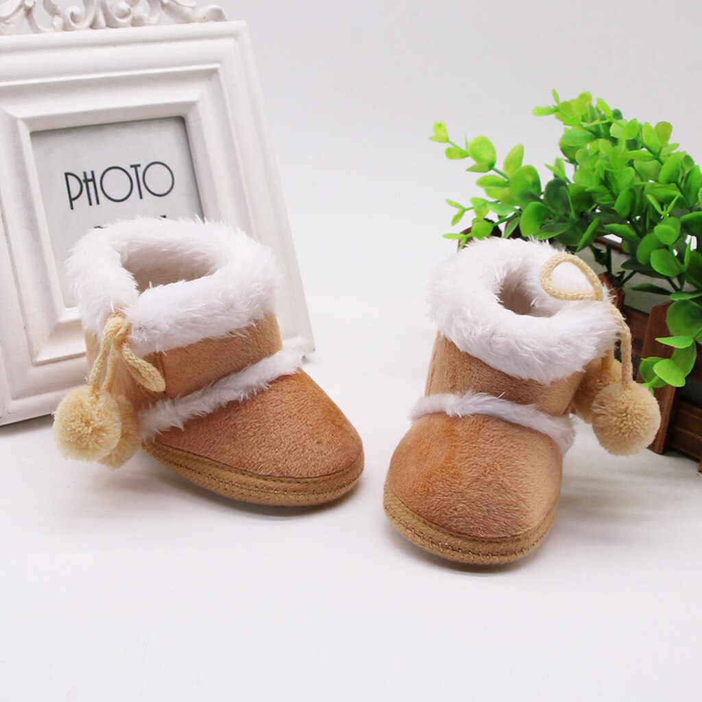 Fahsion Casual Infant Newborn Baby Kids Girls Shoes Boots Cashmere Plush Winter Keep Warm Ankle Boots Bandage Warm Shoes: Khaki / 12
