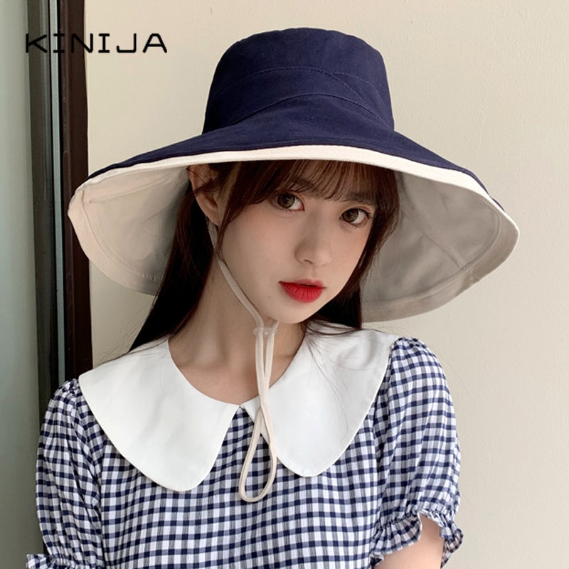 Chapeau bob d'été en coton pour femme, réversible, style panama, pliable, protection uv, pour la plage et le soleil