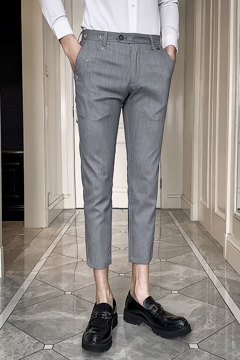 Herre kjole bukser ankel længde streetwear herre bukser formelle slim fit afslappet kontor jakkesæt bukser herre tøj 34