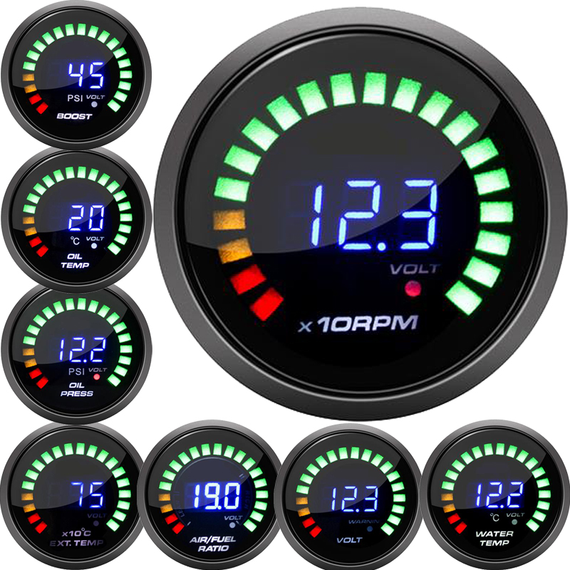 2inch 52MM Digital 20 LED tachometer Boost bar psi Vacuum Water temp Oil temp press Voltmeter Air/fuel ratio EGT temp RPM Gauge